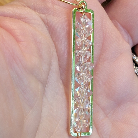 Stacked Sparkle Gold Framed Drop Earrings, lightweight - Picture 4 of 9